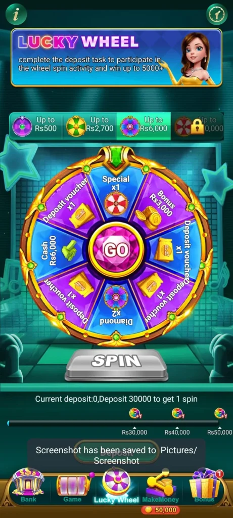 Spin Win PK lucky spin wheel bonus screen